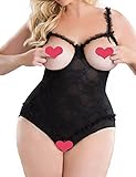 Anlove Women Sexy Lingerie Lace Teddy Plus Size Open The Cup Bodysuit