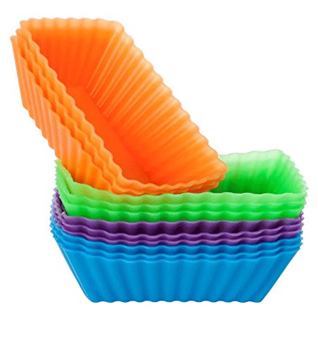 Cutequeen 12pcs Rectangular Silicone Baking Cups / Cupcake Liners - 12-pack Vibrant Muffin Molds in Storage Container - Never Buy Paper Cups Again(pack of 12)