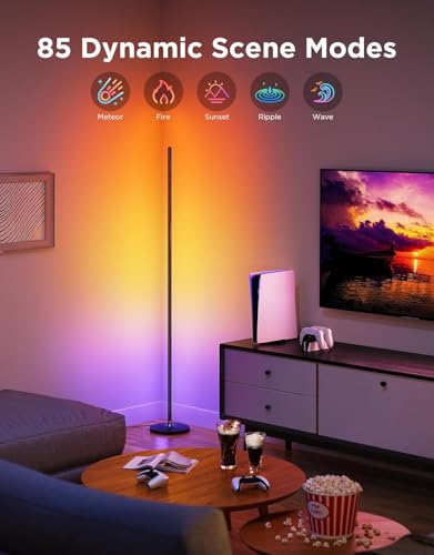 Govee RGBIC Floor Lamp, LED Corner Lamp Works with Alexa, 1000 Lumen Smart Modern Floor Lamp with Music Sync and 16 Million DIY Colors, Color Changing Standing Floor Lamp for Bedroom Living Room Black