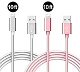 Lightning Cable 10 ft , IVVO 2 Pack Nylon Braided Durable USB Sync and Charging Cable for Apple iPhone 7/7Plus/6s/6/5s/5/SE, iPad Pro, iPad Air, iPad Mini (Silver+Rose Golden)