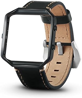 Fitbit Blaze Bands, elftear Leather Replacement Band Strap with Metal Frame for Fitbit Blaze Smart Fitness Watch Large (Black)