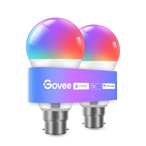 Govee RGBWW Smart Bulb, B22 Energy Saving WiFi Alexa Light Bulbs, 9W, 800LM, 16 Million Colors, 54 Scenes, Work with Matter,Alexa,Google Assistant, 2 Packs