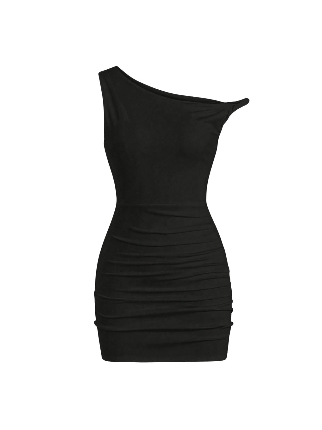 Photo 1 of SOLY HUX Women's Summer Mini Dresses Off The Shoulder Ruched Bodycon Graduation Dress Sexy Going Out Party Club Outfits Plain Black XS