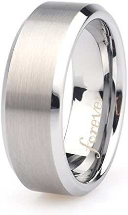 PINONLY Classic Tungsten Carbide Ring Men Women Wedding Band 8mm Engagement Ring Comfort Fit Engraved ‘Forever’