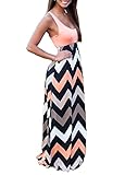 Shangke Womens Zig Zag Scoop Neck Wave Striped Tank Maxi Long Dress