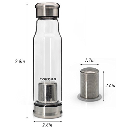 TOPOKO 18.5 Oz Glass Tea Infuser Travel Mug with Strainer and Nylon Sleeve. Borosilicate Glass Bottle for Loose Leaf Tea, Cold Brew Coffee, Fruit. Tea Cup with Stainless Steel Mesh Filter. (Blue) - Thumbnail 4