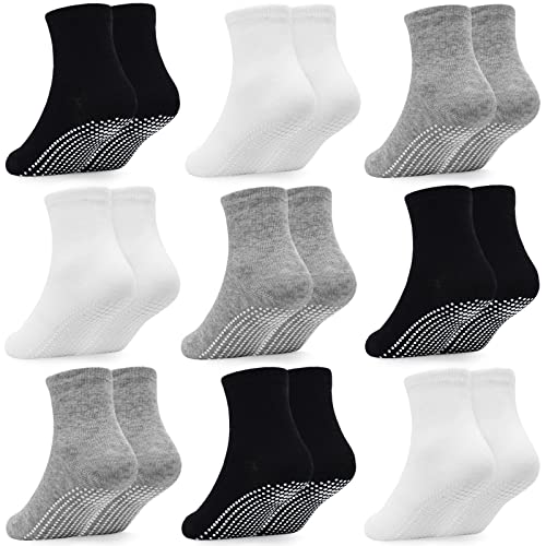 GRPSKCOS Baby Toddler Socks with Grip - 9 Pairs Anti-Skid Non Slip Kids Socks