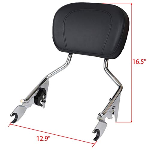 AUFER Detachable Backrest Sissy Bar Upright Passenger Backrest w/Pad For Touring Road King Street Glide FLHR FLHX FLHT FLTR 2009-2020 (Chrome)