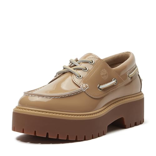 Timberland Women's Stone Street Boat Shoe, Medium Beige Patent Leather, 6 M US