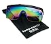 Large Wrap Around Rainbow Mirrored Semi Rimless Flat Top Shield Goggles Sunglasses (Black Blue Frame | Rainbow Mirror)