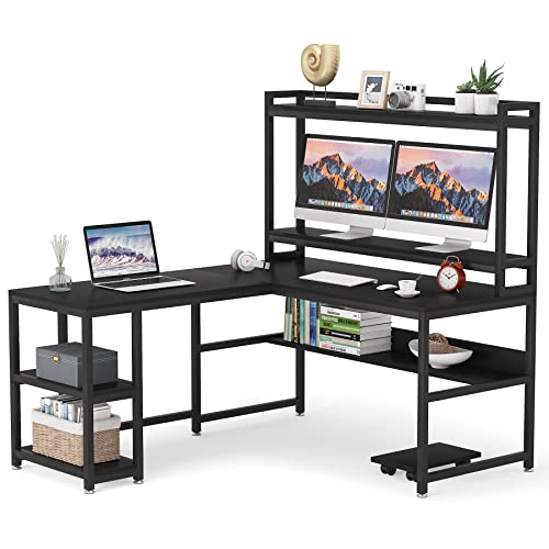 Tribesigns LShaped Desk With Hutch And Storage Shelves, 59 Inch Corner