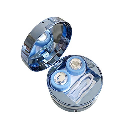 Frjjthchy Plastic Contact Lens Case Container with Mirror Portable Travel Eye Care Kit,Included Tweezers and Applicator (Blue)
