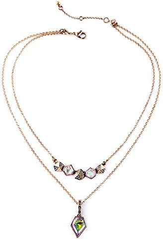Boutique style facet crystal pendant double layer necklace (Multi-color)
