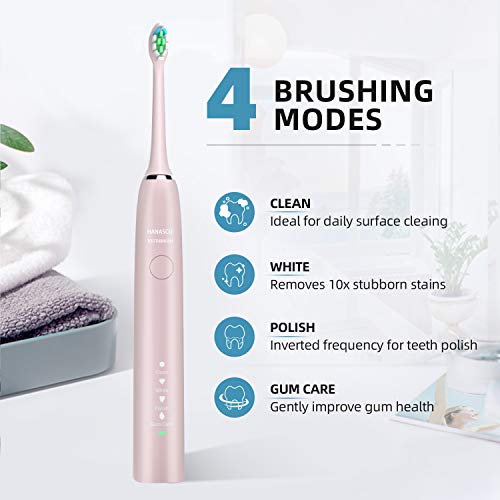 Hanasco Electric Toothbrush Sonic, 6 DuPont Brush Heads & Travel Case