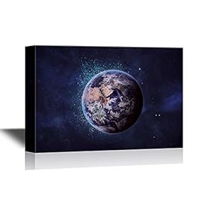 Astronomy Canvas Wall Art - Planet Earth Viewed from The Outer Space - Gallery Wrap Modern Home Art | Ready to Hang - 12x18 inches