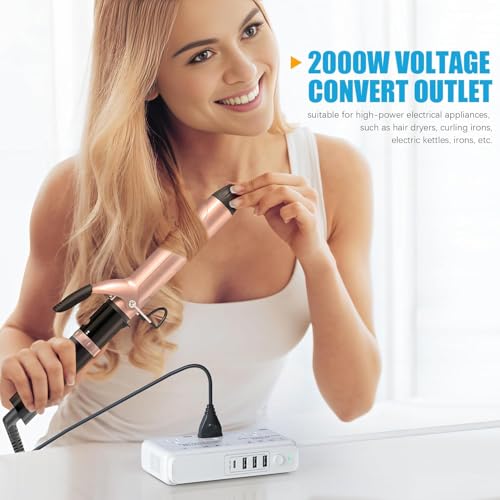 220v to 110v Travel Voltage Converter: International Universal Voltage Converter US to Europe Power Strip Plug Transformer - 2000W Electric Hair Dryer Step Down Outlet Converters for European UK EU