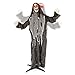 Halloween Haunters Animated Standing Life Size Scary Speaking Skeleton Black Reaper That Shakes, Moving Arms and Light-Up LED Eyes Prop Decoration - Speaks Phrases, Ghoulish Laughs - Battery Operated