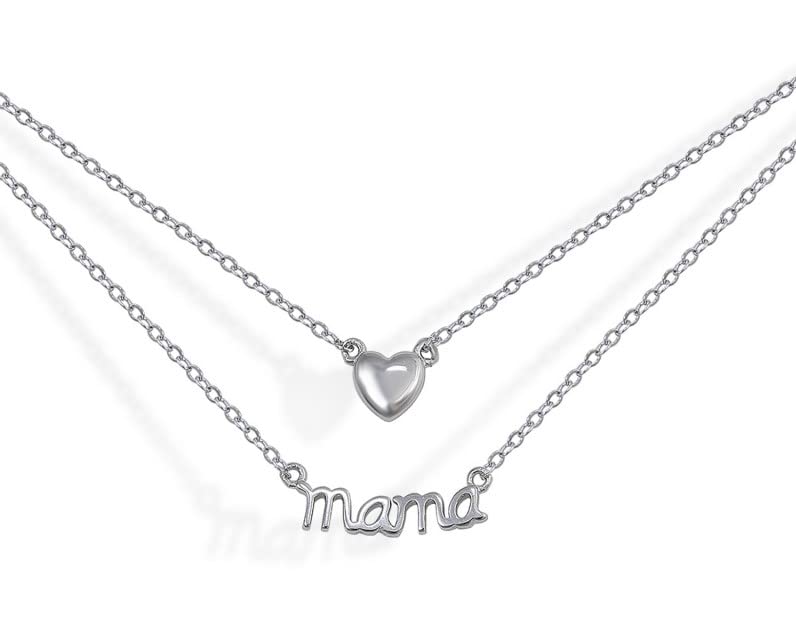 Mama Necklaces for Women 925 Sterling Silver Double Link Chain Choker with Breast and Heart Length 40 + 6 cm Extender Jewelry Brand Tourmaline by Martina