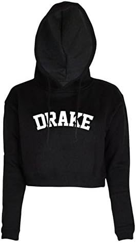 Women Crop Top Hoodie Outfits DRAKE Letters Print Casual Sweatshirts,Black