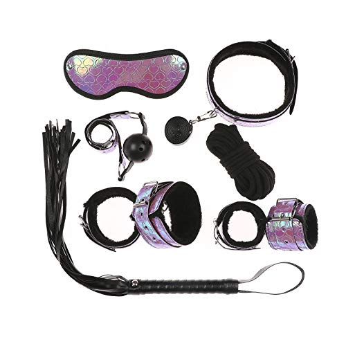 Kismet168 New Women Couples 7PCS Leather Handcuffs Set-Adult Six-Toys for Cosplay Game (Black&Purple)