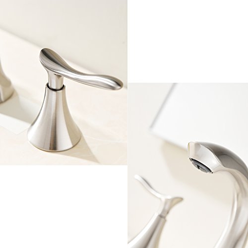 Comllen Best Modern Solid Brass Brushed Nickel 8 Inch Lavatory Widespread Bathroom Faucet, Bathroom Sink Faucet Without Pop Up Drain