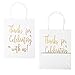 LaRibbons Medium Size Gift Bags - Gold Foil Thanks for celebrating with us White Paper Bags with Handles for Wedding, Birthday, Baby Shower, Party Favors - 25 Pack - 8