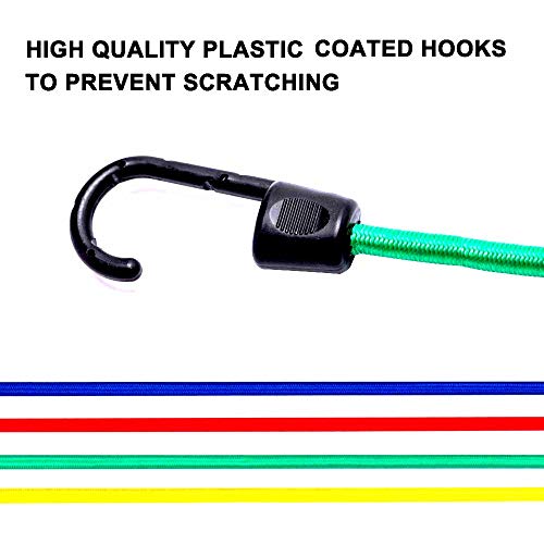 NOONE 24pcs Heavy Duty Bungee Cords With Hooks In Jar, 100 Latex Core