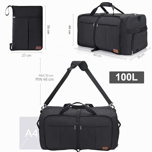 Urtala 100L Foldable Travel Bag for Men and Women, Large Overnight Bag with Shoe Compartment, Waterproof Hand Luggage Bag/Sports Bag