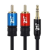 SHD 3.5mm Aux to 2RCA Y Splitter Stereo Audio Cable Male Type OFC Conductor High Flexible PVC Jacket Dual Shielding Gold Plated High End Metal Shell-Black 25Feet/7.6m