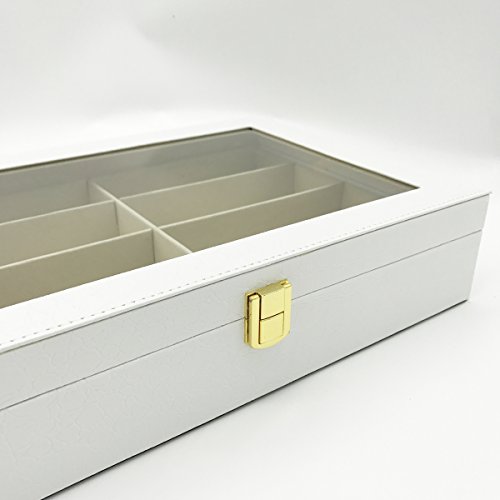 UnionPlus 8-Slot Eyeglass Sunglass Glasses Organizer Collector - Crocodile Faux Leather Storage Case Box (White Croco) - Thumbnail 6