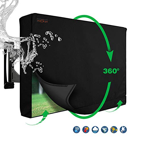 Outdoor TV Cover 60-65 Inch, IC ICLOVER Upgraded 600D Heavy Duty 4 Season Weatherproof Television Protector with Built-in Clear Front Film & Full Covered Bottom for LED, LCD, Plasma TV Screens