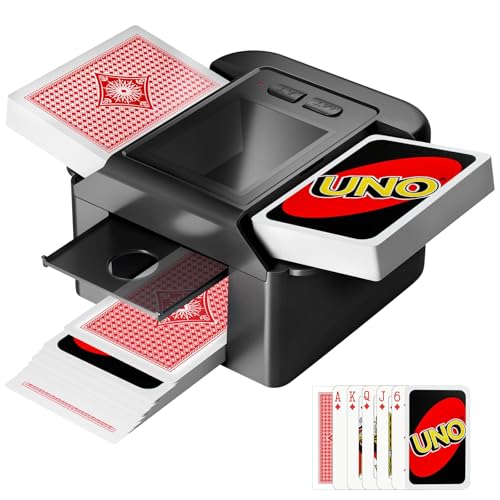 Dsocool Automatic Card Shuffler for 1-2 Decks, Dual Mode Card Shuffler with USB-C Rechargeable Battery, for UNO, Skip-Bo, Poker, Blackjack, Texas Hold’em, Party & Travel (Black)