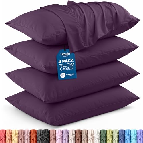 Utopia Bedding King Pillow Cases - 4 Pack - Envelope Closure - Soft Brushed Microfiber Fabric - Shrinkage and Fade Resistant Pillow Covers King Size 20 X 40 Inches (Purple)