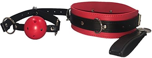 Exotic Treasures Leather Cosplay Choker Collar Necklace with Open Breathable Leather Paly Ball Restraint Kit