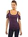 PattyBoutik Women Scoop Neck Cut Out Flutter Sleeve Blouse (Dark Purple Medium)