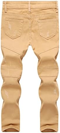 Boy's Khaki Biker Moto Ripped Distressed Fashion Skinny Slim Fit Jeans