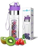 Bottom Loading Fruit Infuser Water Bottle (OneClick Open Lid) - BPA Free Tritan Plastic - Leak Proof - 24oz - Infusion Recipe eBook Included (Purple)