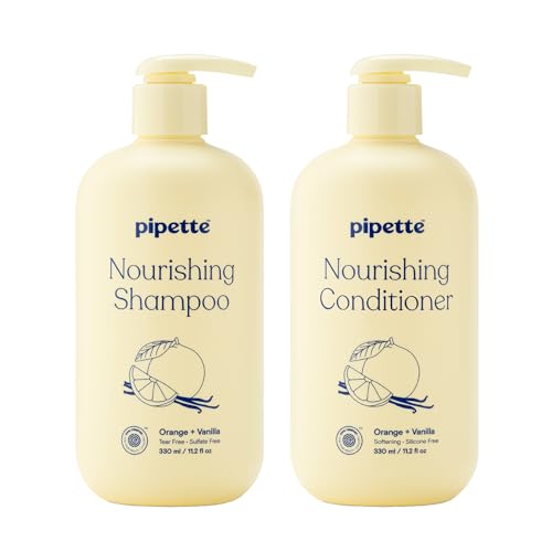 Pipette Nourishing Shampoo and Conditioner Duo, 11.2 Fl Oz (Pack of 2), Silicone and Tear Free, Made with Squalane to Moisturize All Hair Types for Toddlers and Kids, Orange and Vanilla Scent