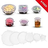 Silicone Stretch Lids, MOULEI Stretch and seal lids BPA-Free, Flexible, Reusable, Expandable, 6-Pack Food Cover Lids for Dishes, Jars, Bowls, Pot, Food cans and Fruits, Dishwasher Safe