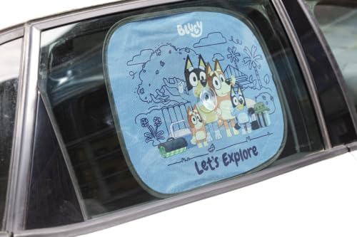 Par de Cortinas Tataway Bluey para Laterales de Coche, 44 x 35 cm, Parasol para Ventana, protección Solar y térmica, diseño Colorido para niños