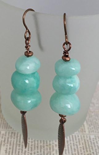 3" Mint Green Feather Polished Mineral Stone Drop Earrings