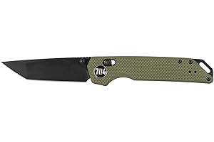 704 Gear Fang EDC Folding Pocket Knife | 3.22" Tanto Blade, D2 Steel, G10 Handle, Crossbar Lock, Reversible Pocket Clip | Olive Drab Green