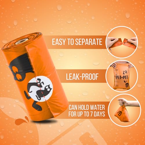 PET N PET 1080 Count Poo Bags Dogs USDA Certified 41% Plant based 72 Thick Dog Poop Bags Rolls 9x13 Leak-Proof Orange Unscented