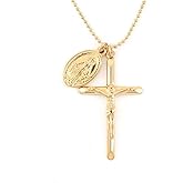 TAMHOPE Medal Virgin Mary and Cross Crucifix Gold Plated Medal Coin Medallion Necklace Women