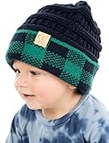 Kids No Pom Beanie - Buffalo Check - Navy/Green