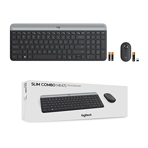 LOGITECH MK470 SLIM WIRELESS KEYBOARD AND MOUSE COMBO – MODERN COMPACT LAYOUT, ULTRA QUIET, 2.4 GHZ USB RECEIVER, PLUG N’ PLAY CONNECTIVITY, COMPATIBLE WITH WINDOWS – GRAPHITE