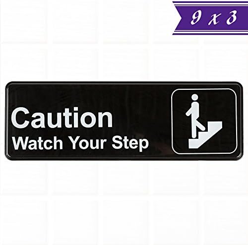 Caution Watch Your Step Sign - Black and White, 9" x 3", Safety/Caution Signs, Restaurant Compliance Signs by Tezzorio