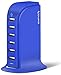 Aduro 40W 6-Port USB Desktop Charging Station Hub Wall Charger for iPhone iPad Tablets Smartphones with Smart Flow (Blue)
