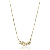 Vanbelle 18K Gold Plated Jewelry - Laurel Wreath Leaves Pendant Necklace with Cubic Zirconia Stones - Elegant handcrafted for Women - 16" long + 2" extender