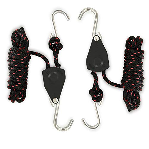 Rope Ratchet, Codinter 1/4" x 10ft Tie Down Straps Heavy Duty Adjustable Pulley Rope Clip Hanger for Kayak Canoe (2-Pack) - Thumbnail 7
